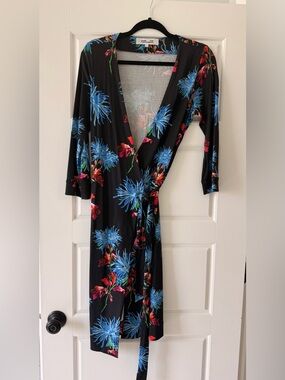 Diane Von Furstenberg Wrap Dress with Blue & Red Floral Print